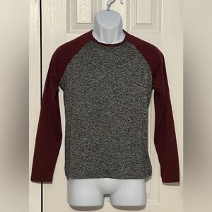 SHEIN Boys Long Sleeve Raglan Tee Heather Gray & Burgundy Size 13–14Y